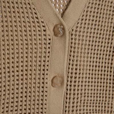 Beige Crochet Knitted Cardigan