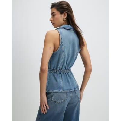 Blue Denim Elasticated Sleeveless Waistcoat
