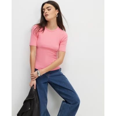 Pink Short Sleeve Fitted Top