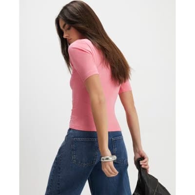 Pink Short Sleeve Fitted Top
