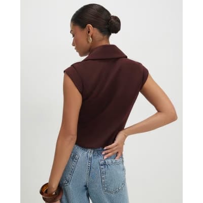 Petite Brown Cap Sleeve Twill Waistcoat