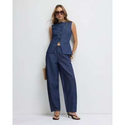Blue Premium Linen Blend Denim Waistcoat
