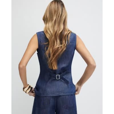 Blue Premium Linen Blend Denim Waistcoat