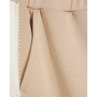 Beige Colour Blocked Wide Leg Trousers