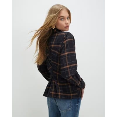 Black Check Shoulder Pad Shirt