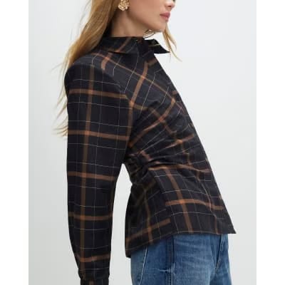 Black Check Shoulder Pad Shirt