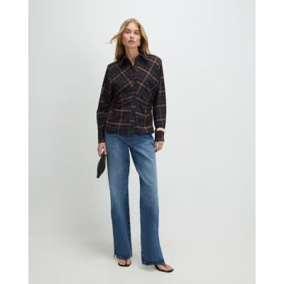 Black Check Shoulder Pad Shirt