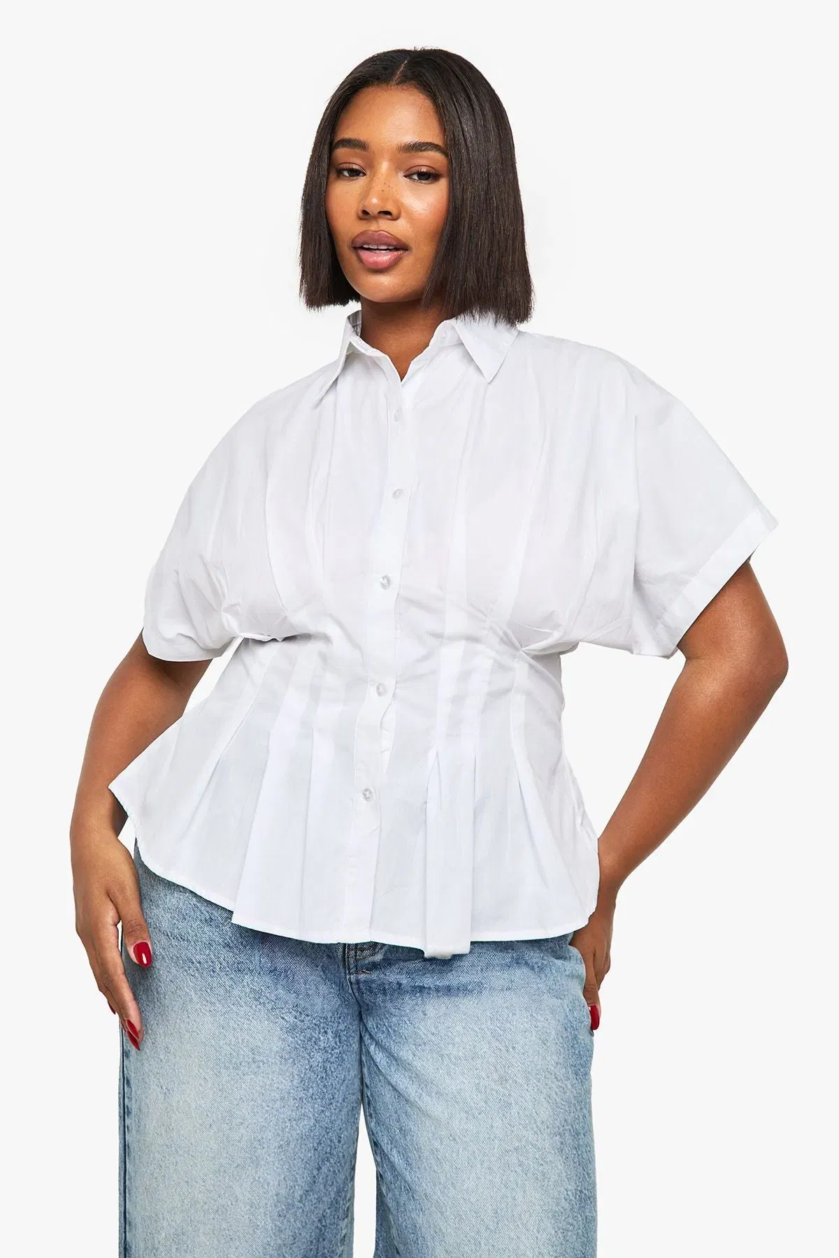 Plus Pleated Peplum Shirt