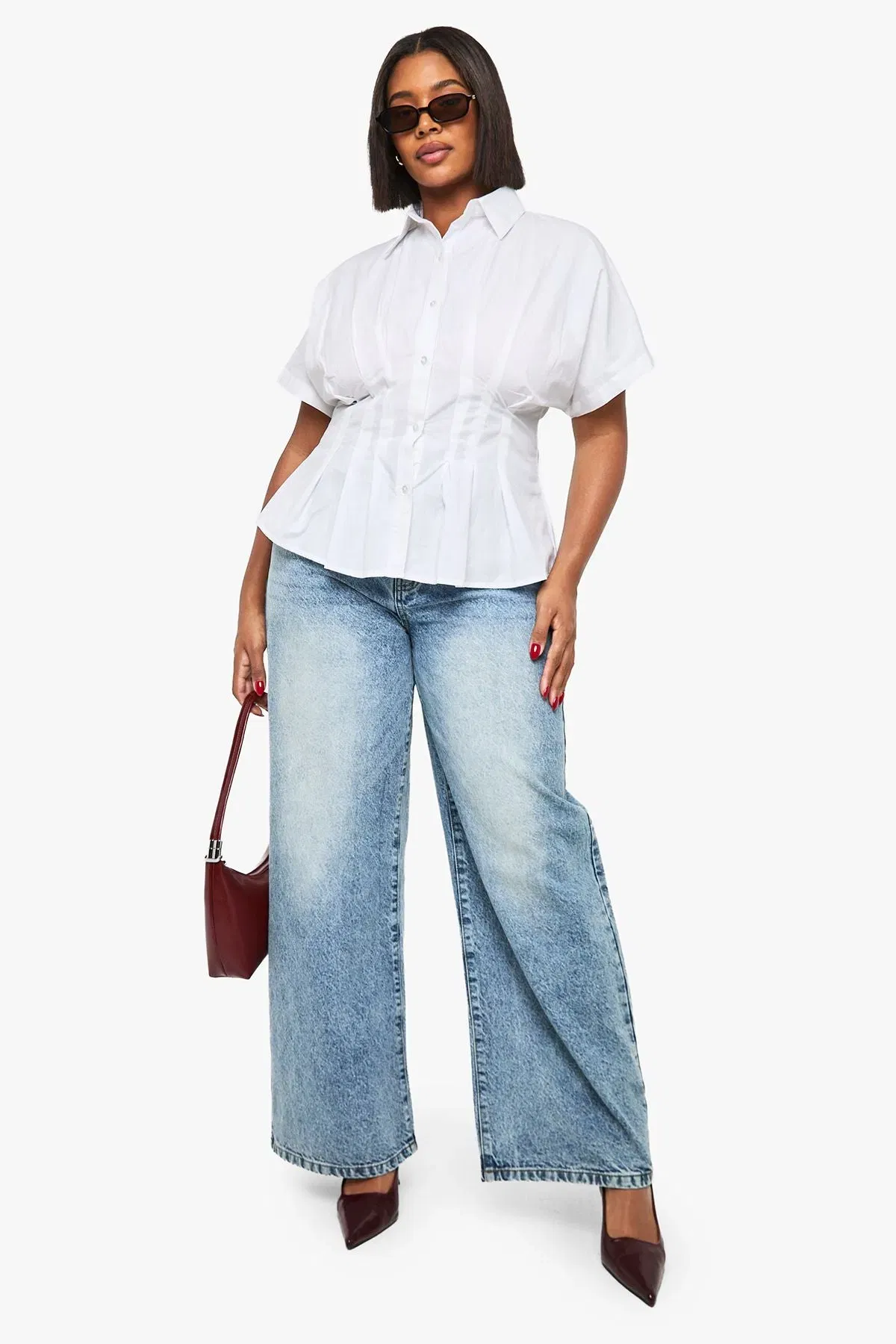 Plus Pleated Peplum Shirt