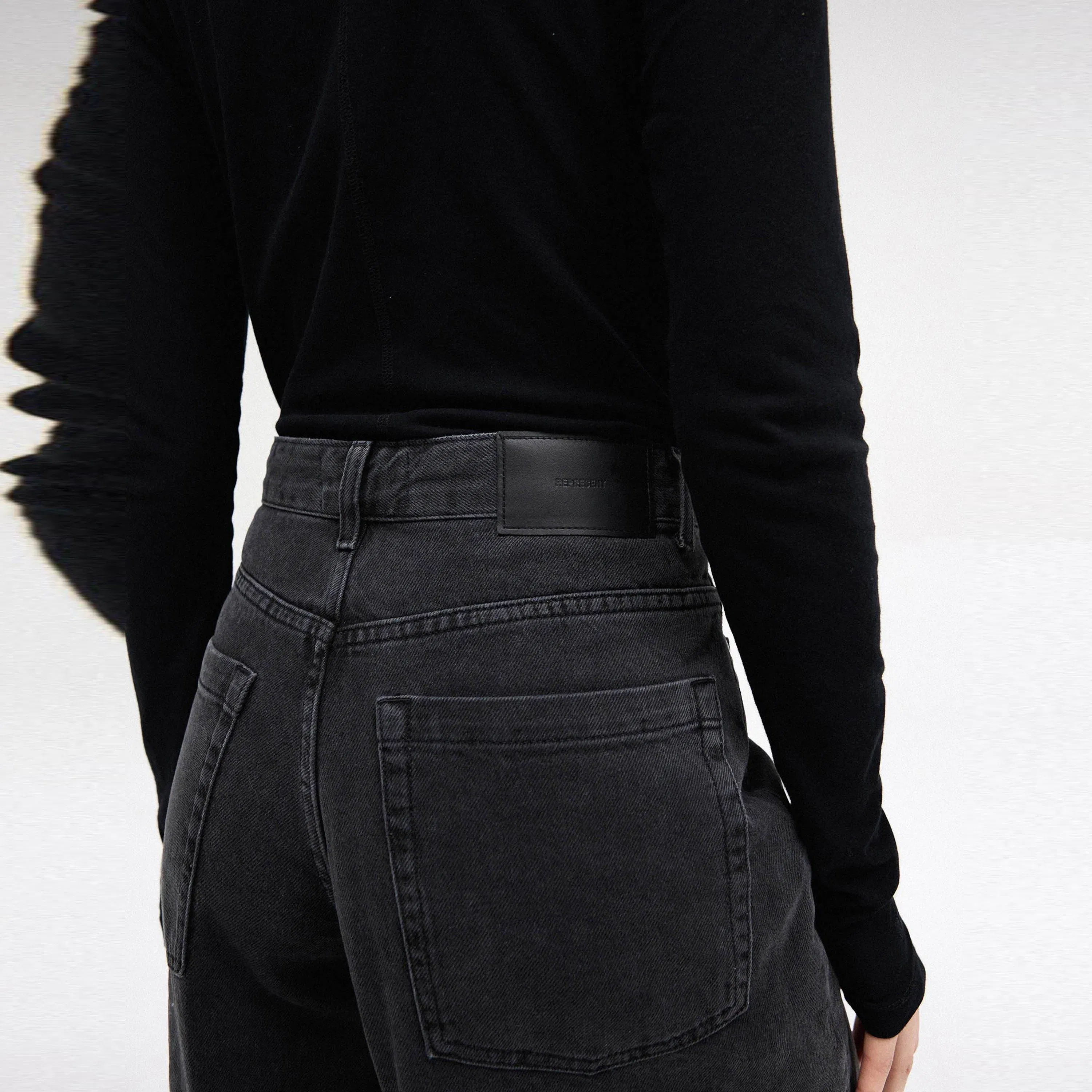 High Waisted Stone Washed Cotton Wide Leg Jeans