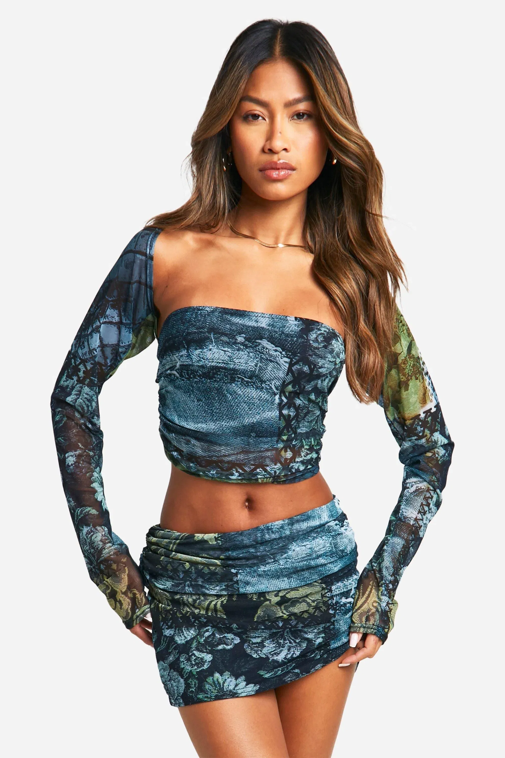 Printed Mesh Mirco Mini Skirt