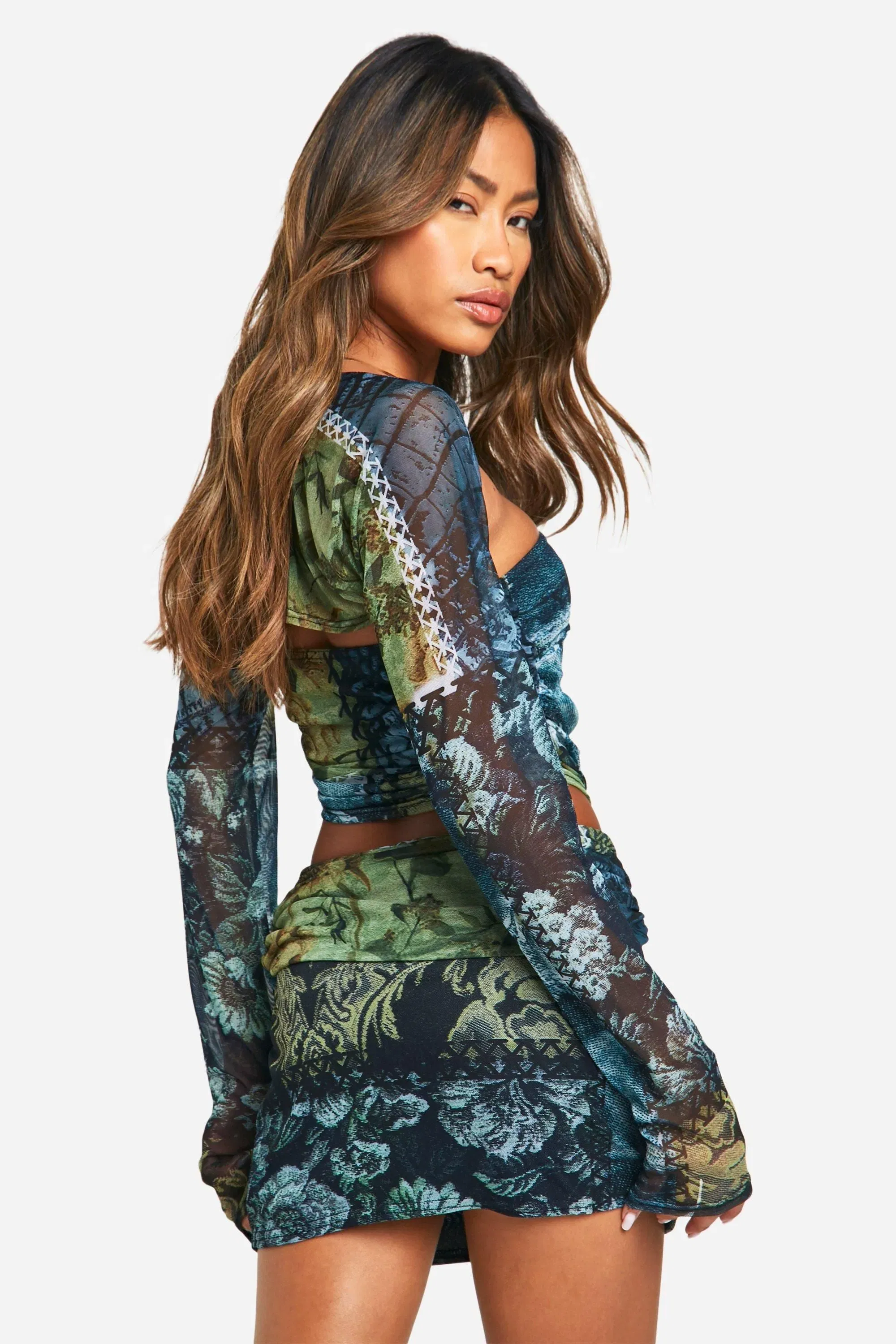 Printed Mesh Mirco Mini Skirt