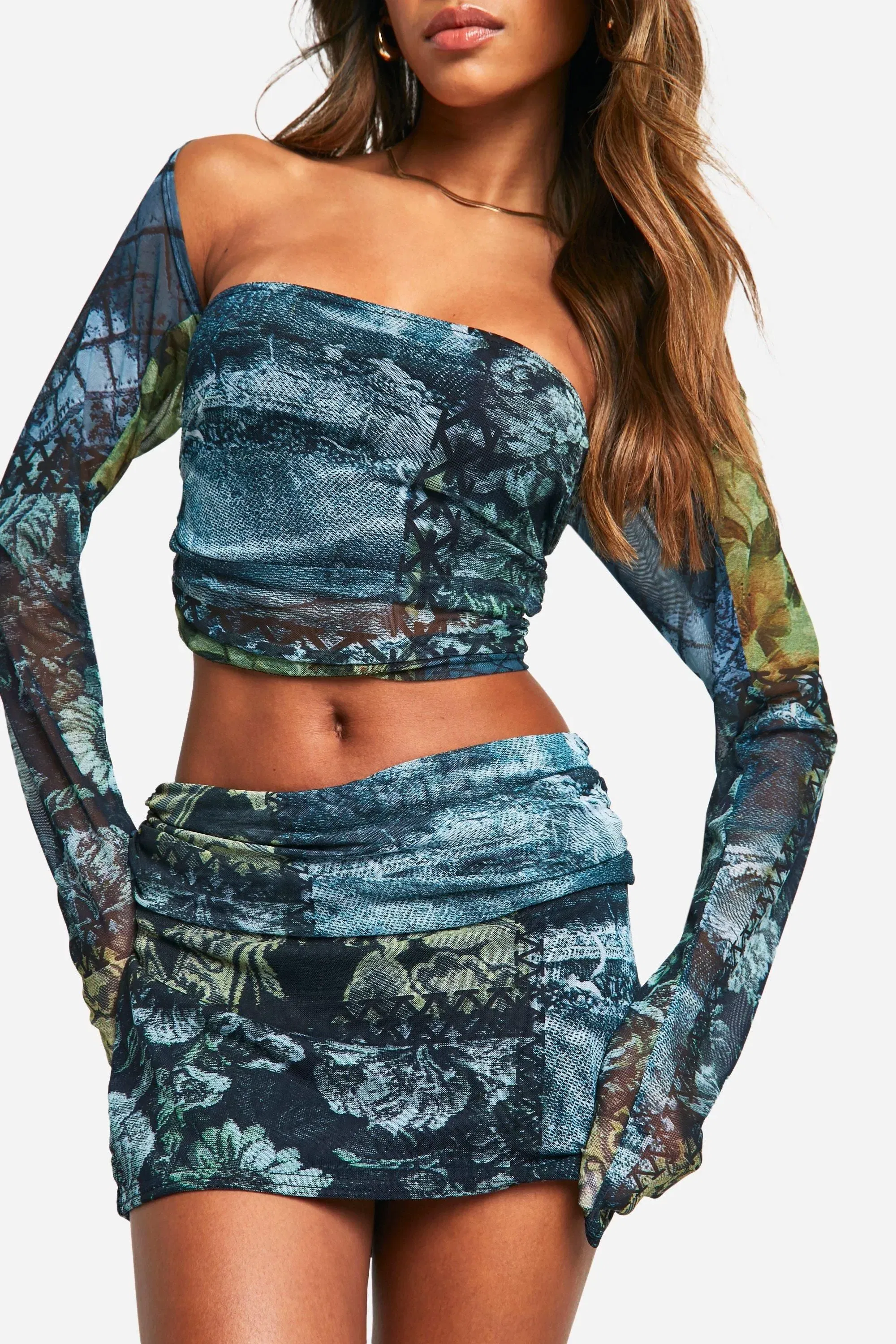 Printed Mesh Mirco Mini Skirt
