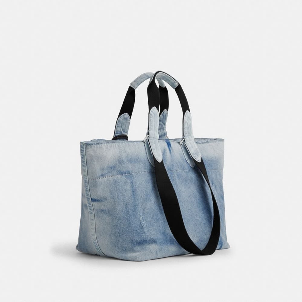 Coach Small Tour Tote Bag In Loved Denim With Charms Silver Light Indigo