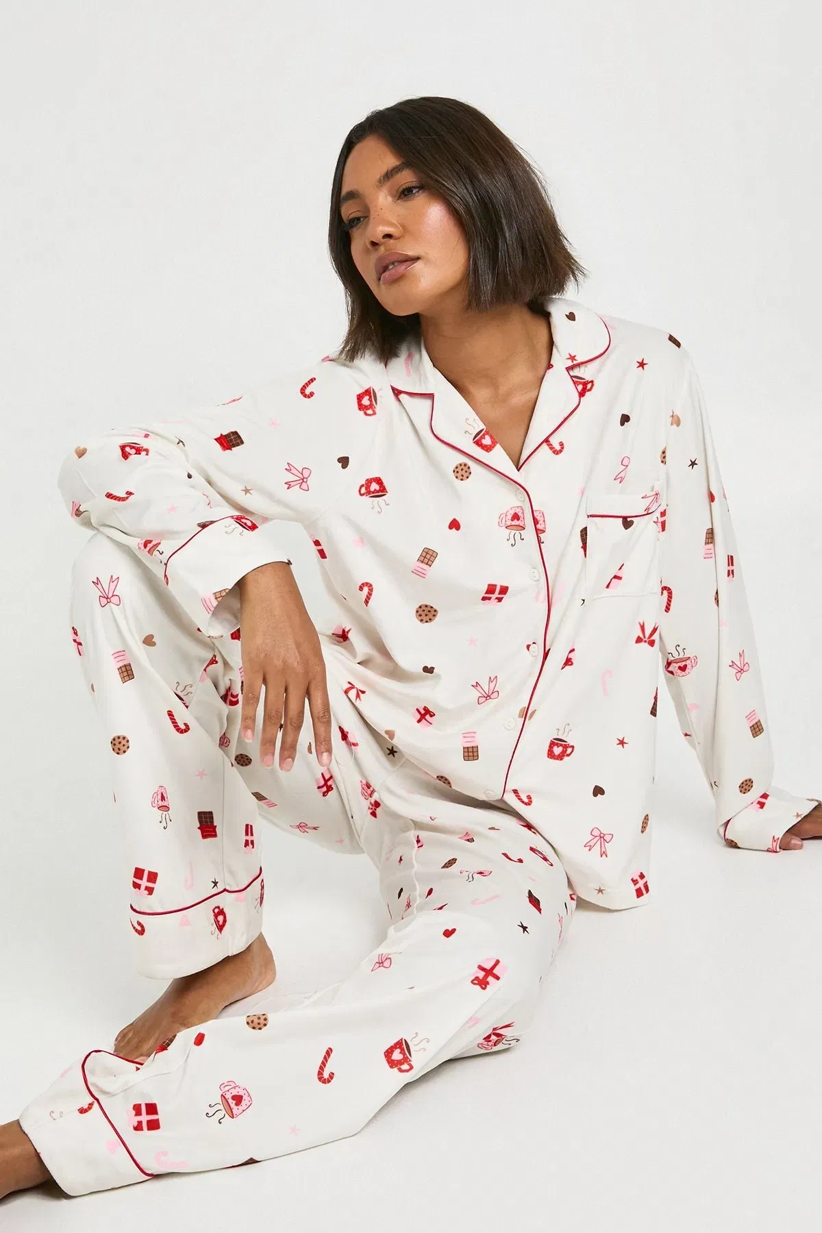 Tall Christmas Sweet Print Baby Fleece Long Sleeve Shirt & Trousers Pyjama Set