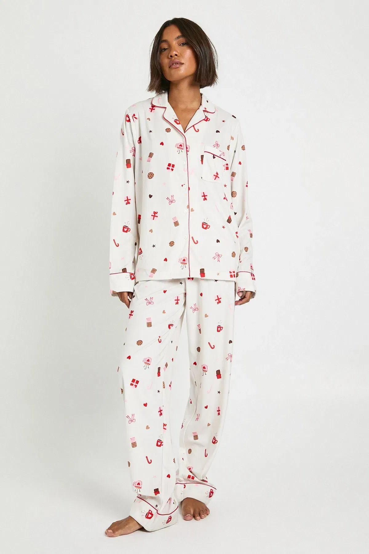 Tall Christmas Sweet Print Baby Fleece Long Sleeve Shirt & Trousers Pyjama Set