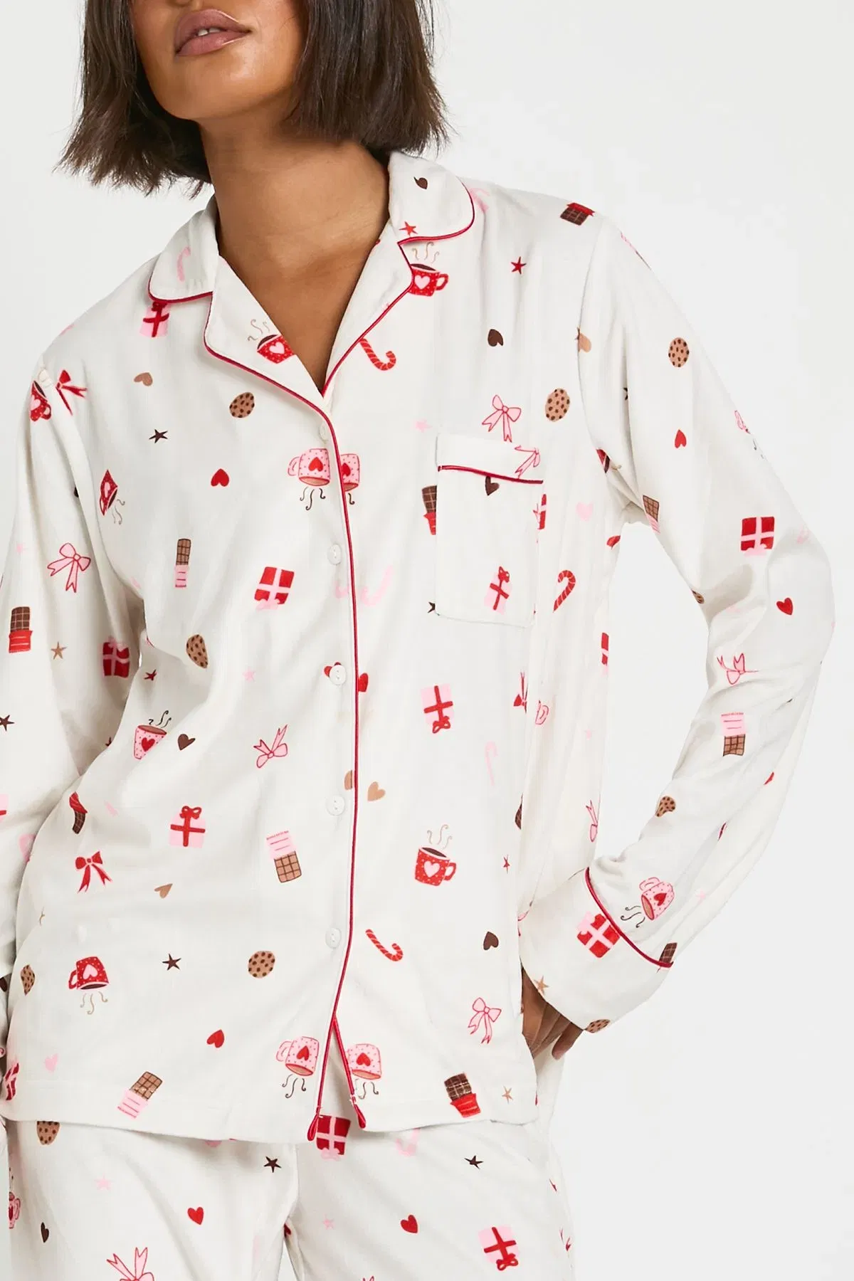 Tall Christmas Sweet Print Baby Fleece Long Sleeve Shirt & Trousers Pyjama Set