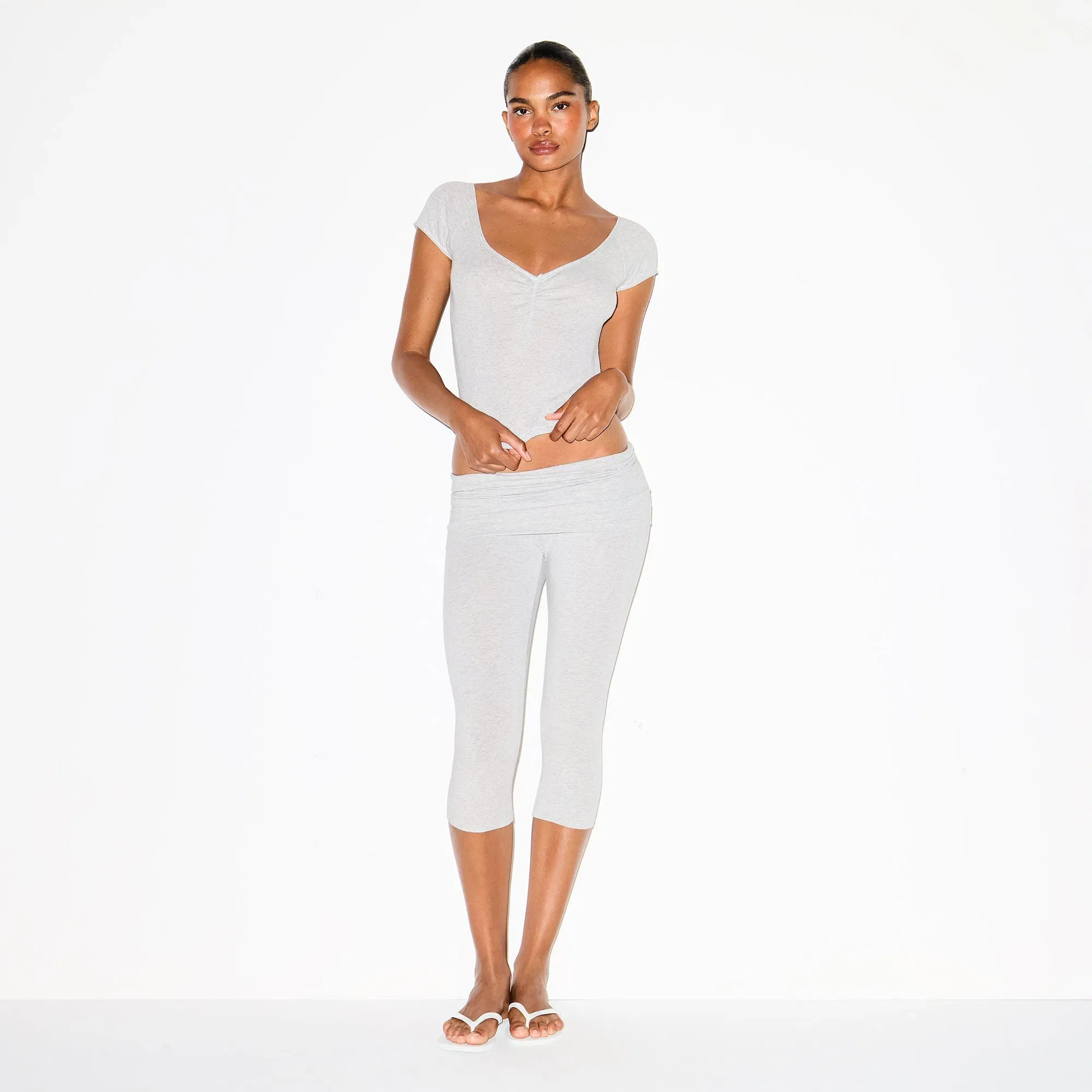 COTTON JERSEY FOLDOVER CAPRI | LIGHT HEATHER GREY