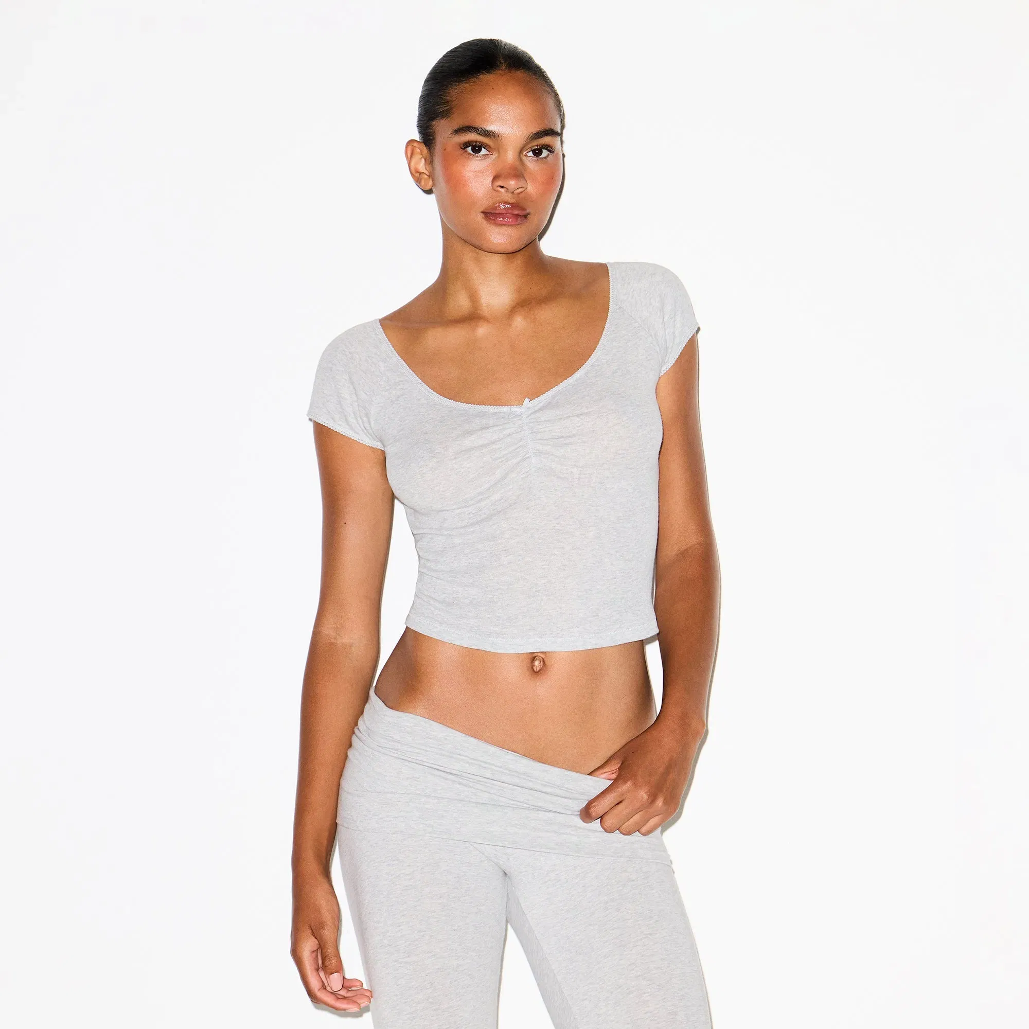 COTTON JERSEY FOLDOVER CAPRI | LIGHT HEATHER GREY