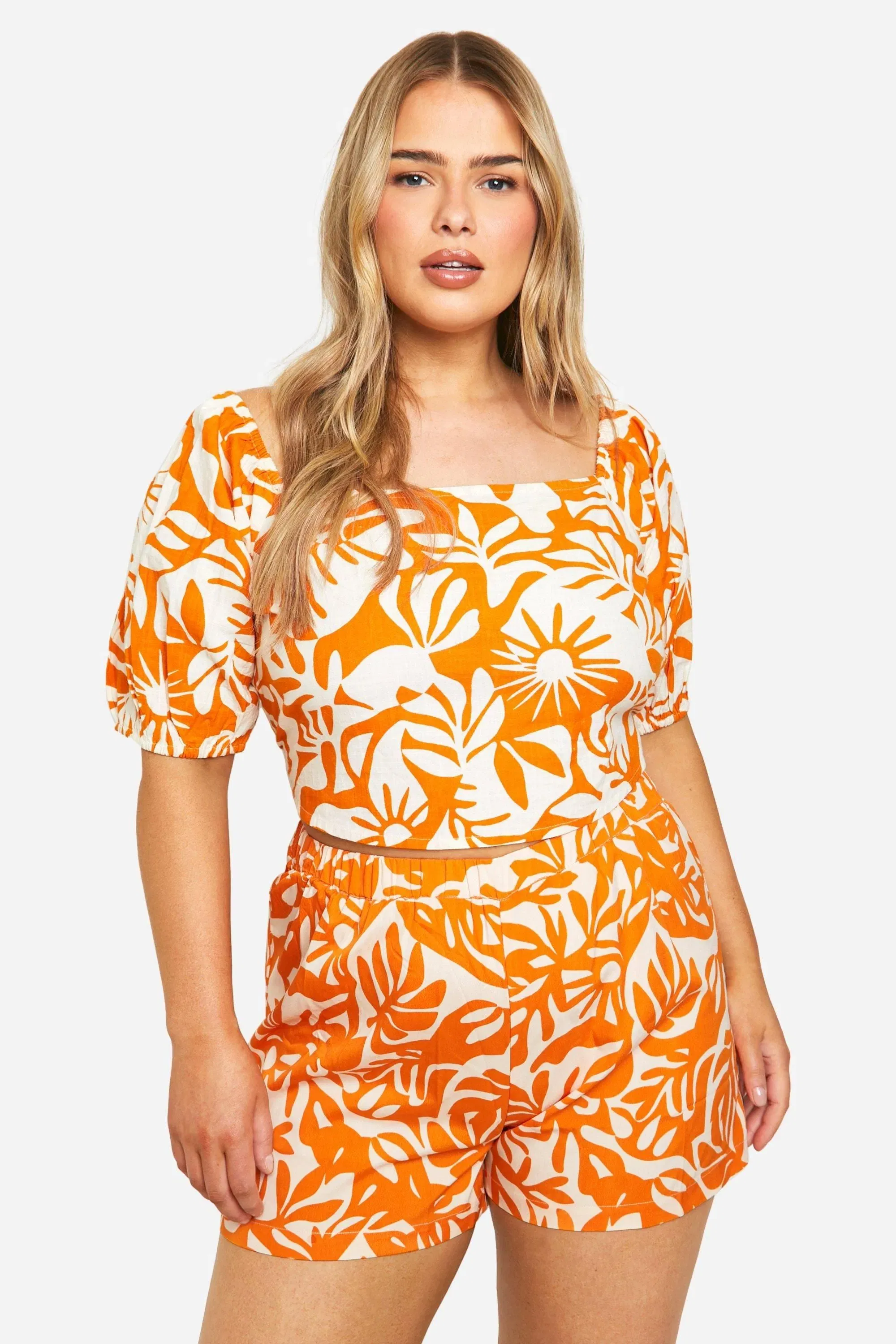 Plus Abstract Print Tie Back Detail Milkmaid Top