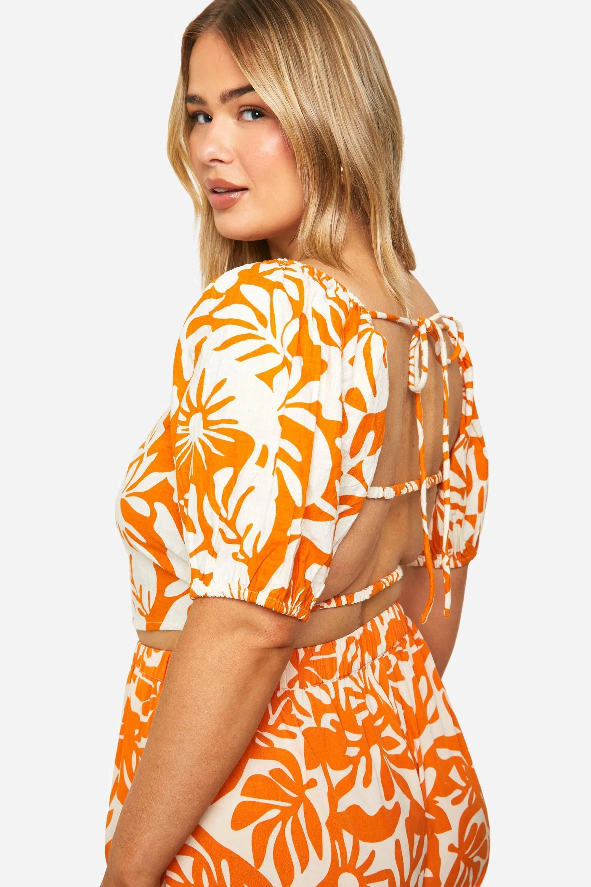 Plus Abstract Print Tie Back Detail Milkmaid Top