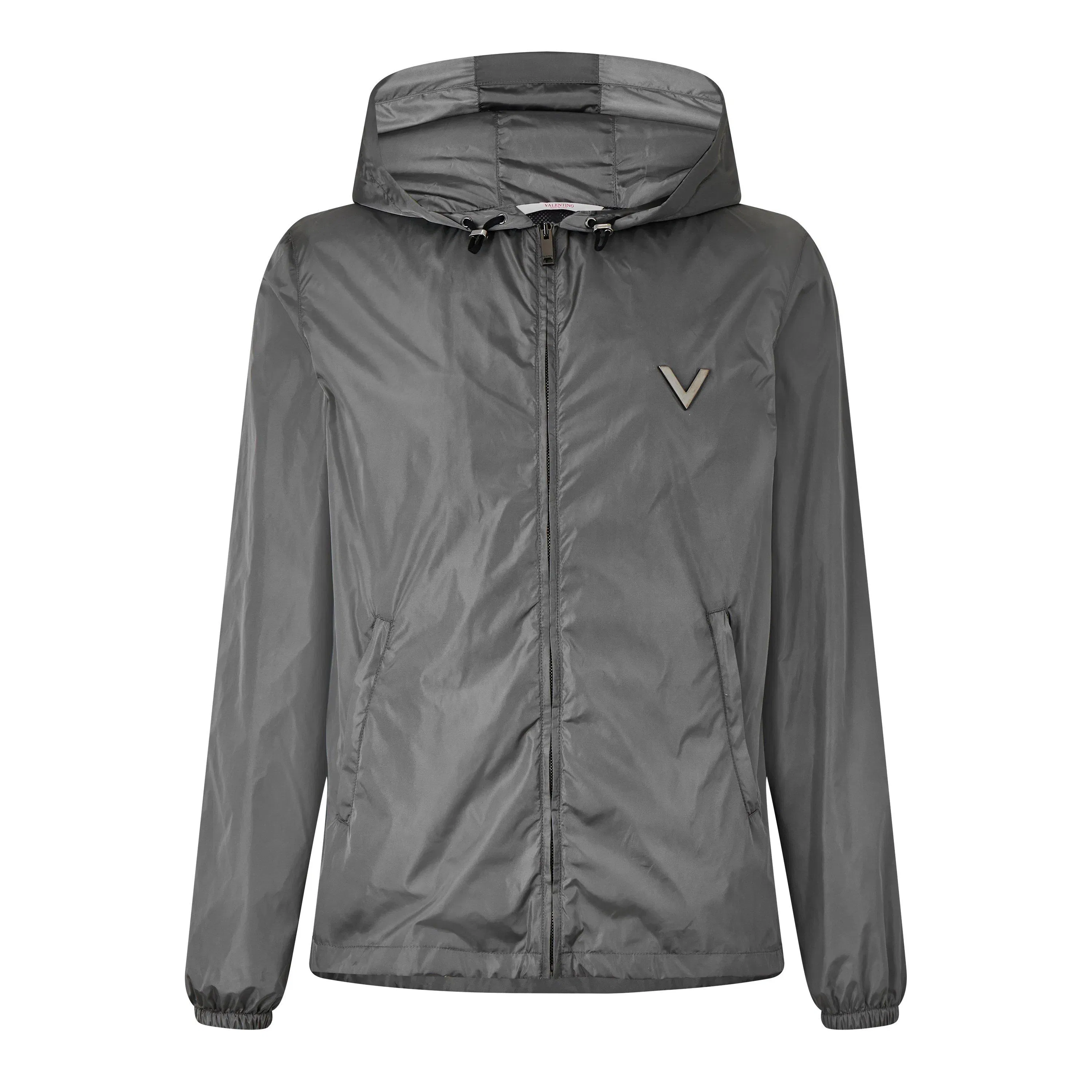 V Logo Wind Resistant Hooded Long Sleeve Windbreaker