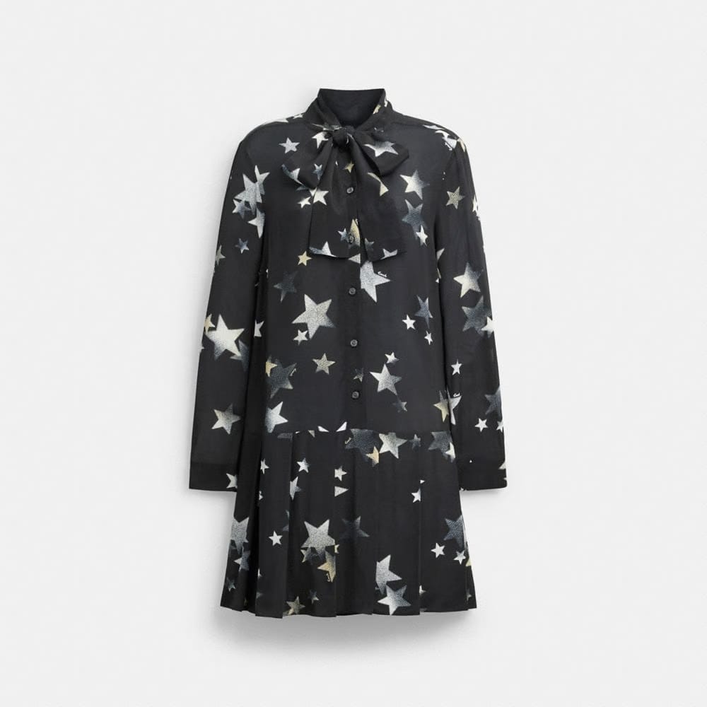 Coach Tie Neck Star Dress Black