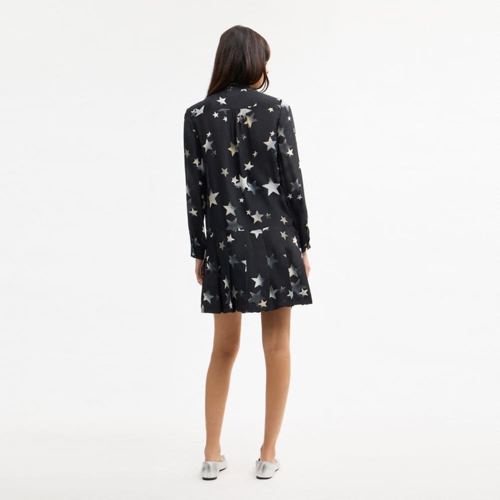 Coach Tie Neck Star Dress Black