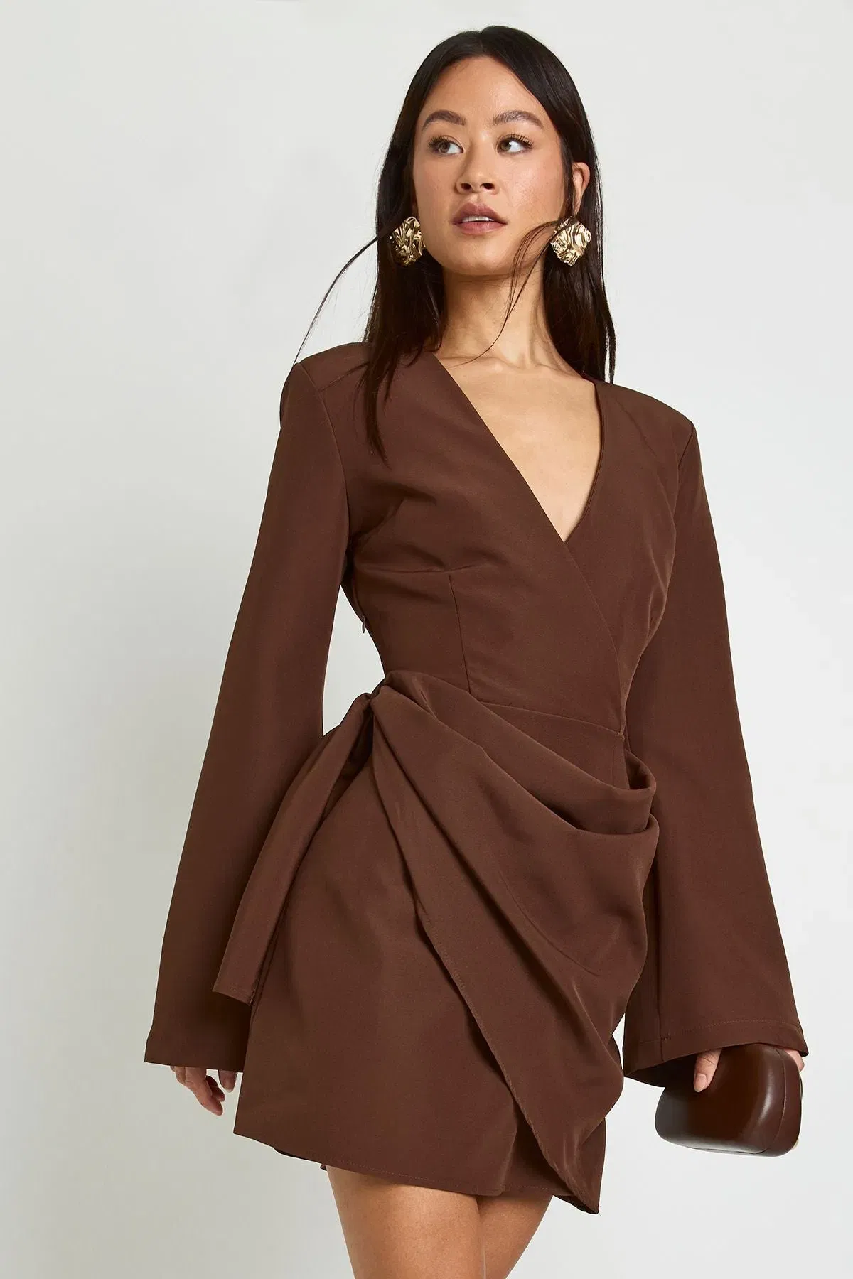 Tall Tie Waist Collarless Draped Blazer Dress