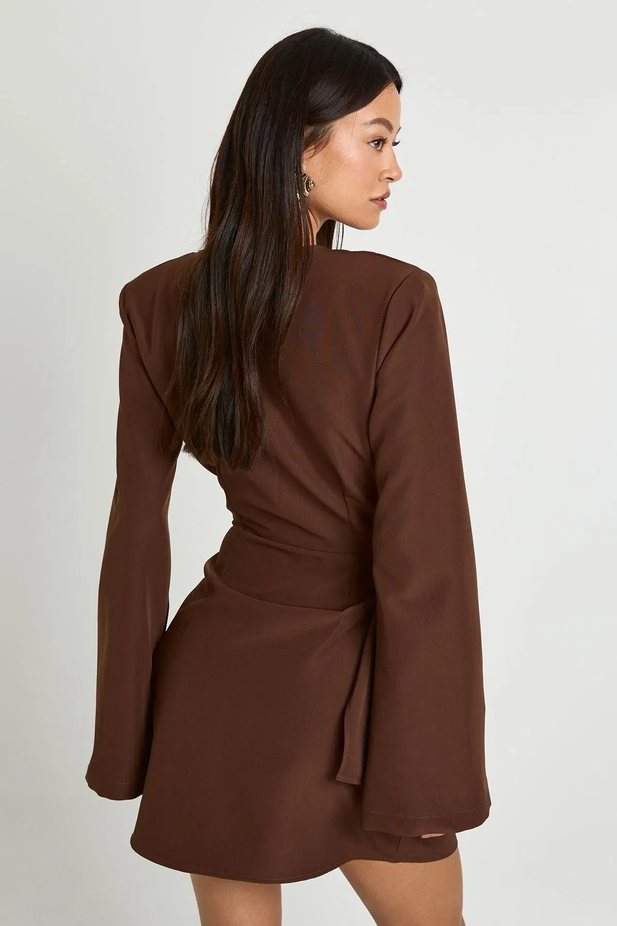 Tall Tie Waist Collarless Draped Blazer Dress