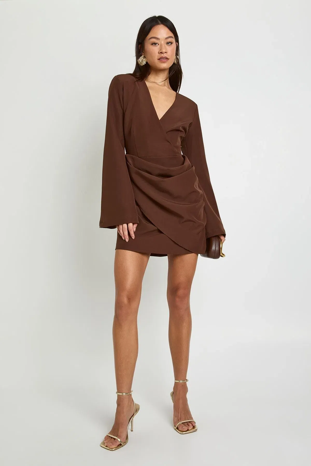 Tall Tie Waist Collarless Draped Blazer Dress