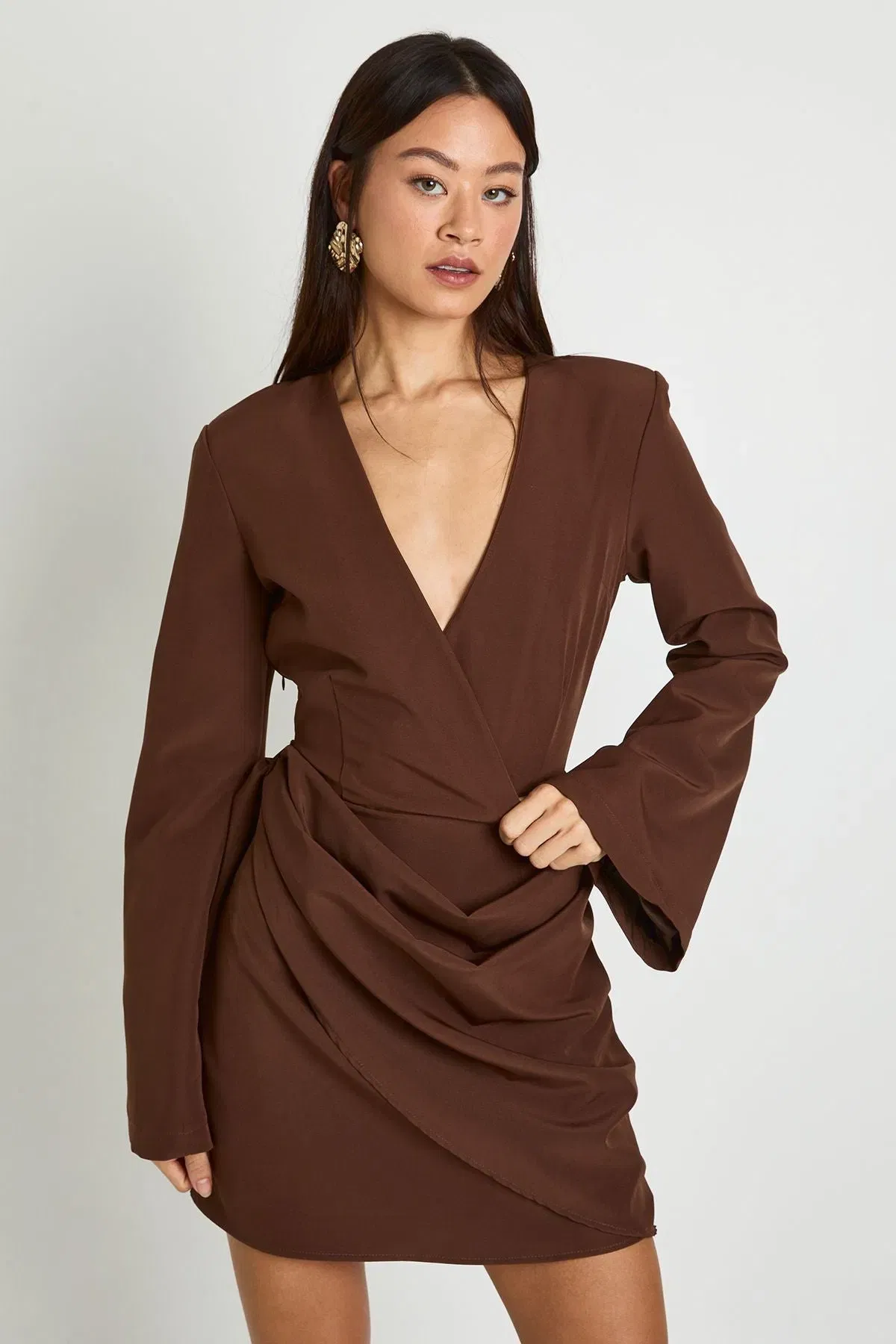 Tall Tie Waist Collarless Draped Blazer Dress