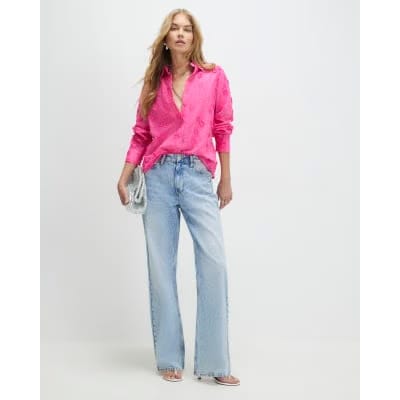 Pink 3D Floral Embellished Shirt