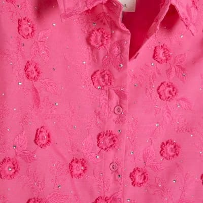 Pink 3D Floral Embellished Shirt