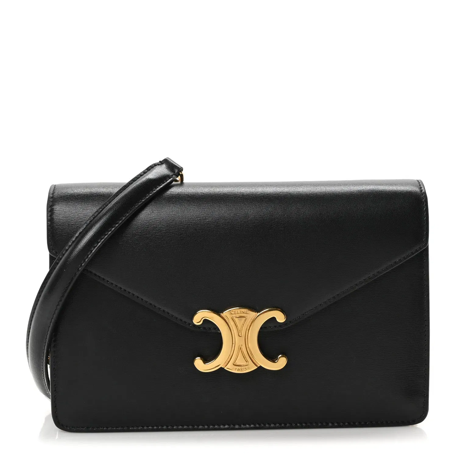 Shiny Calfskin Triomphe Margo Wallet on Chain Black
