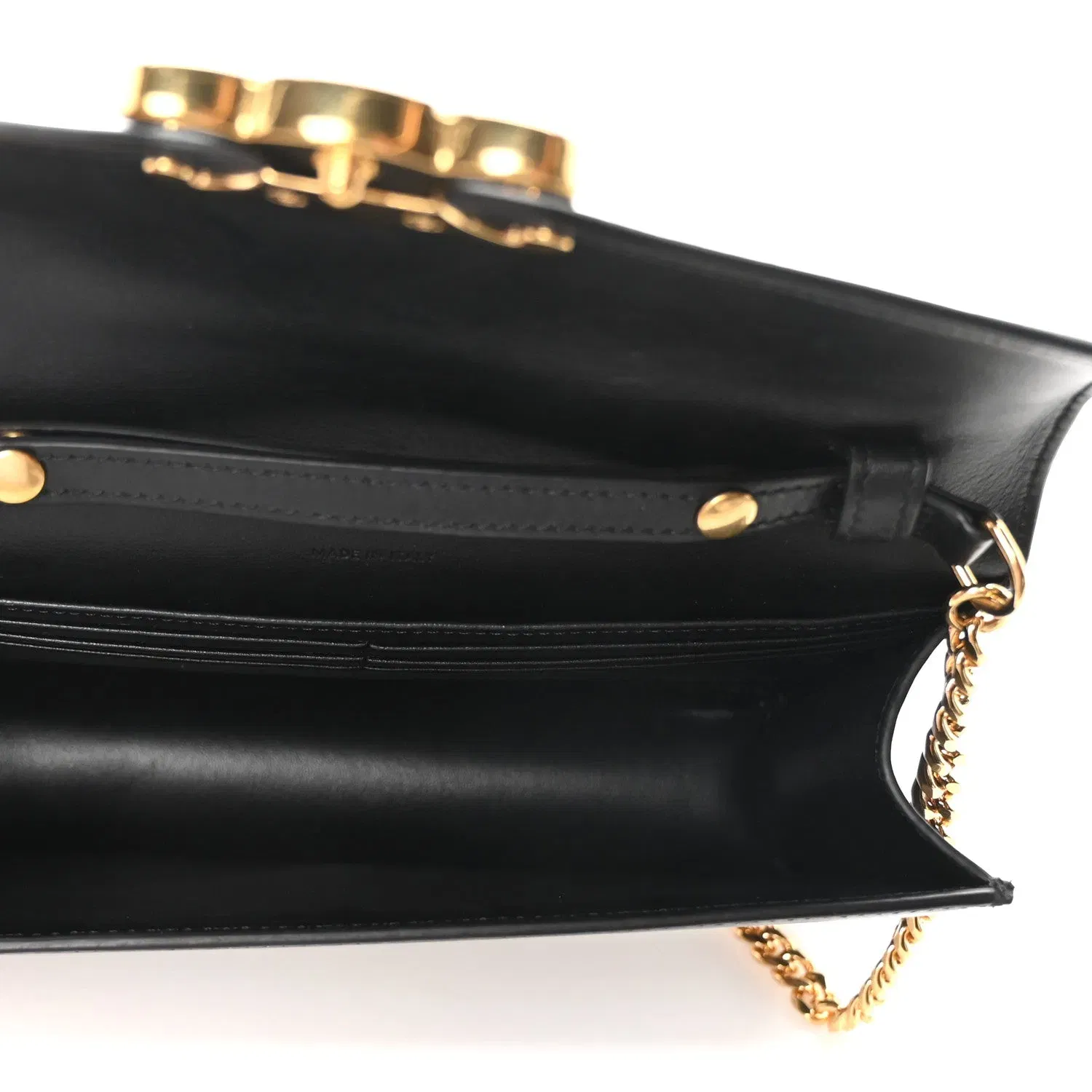Shiny Calfskin Triomphe Margo Wallet on Chain Black