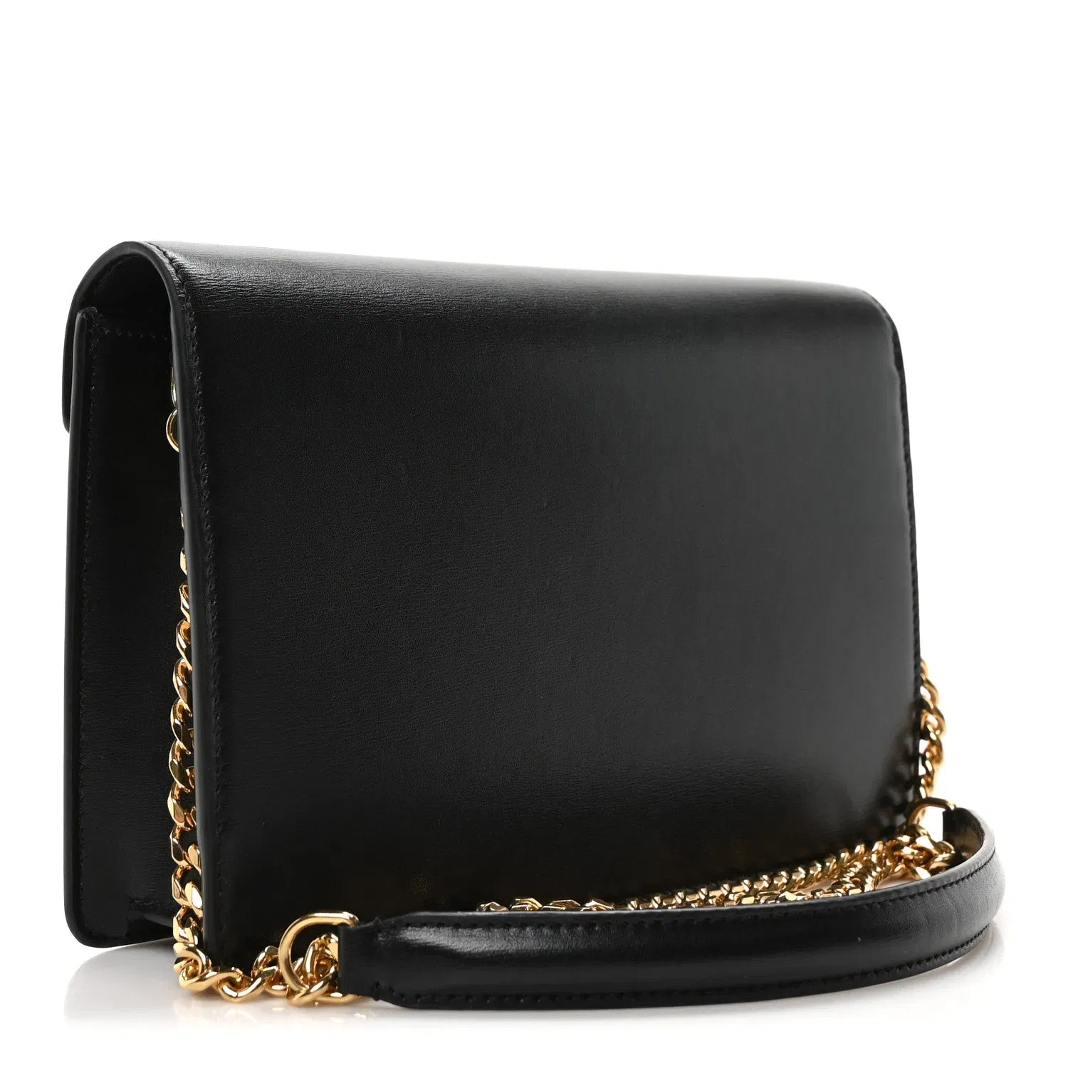 Shiny Calfskin Triomphe Margo Wallet on Chain Black