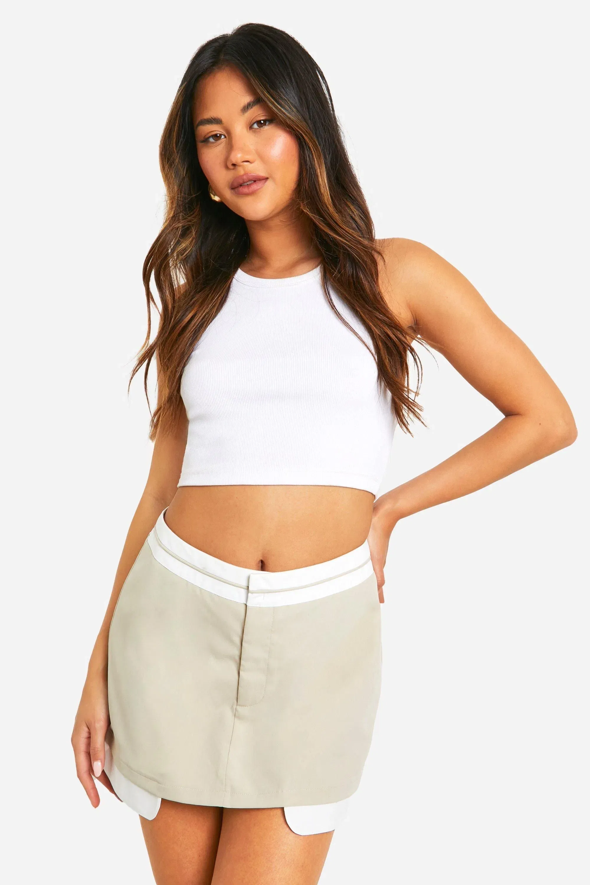 Contrast Waist Tailored Skort