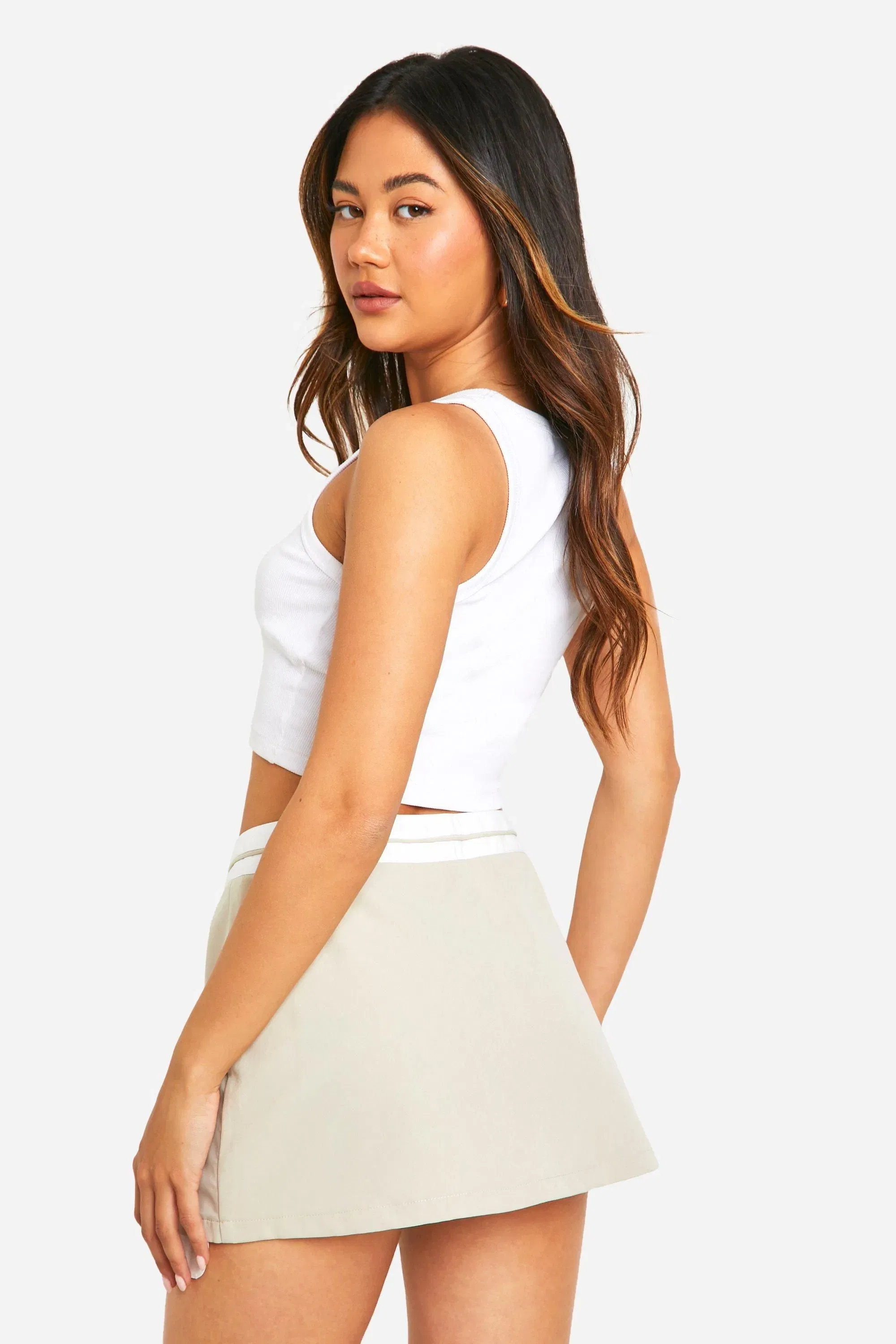 Contrast Waist Tailored Skort