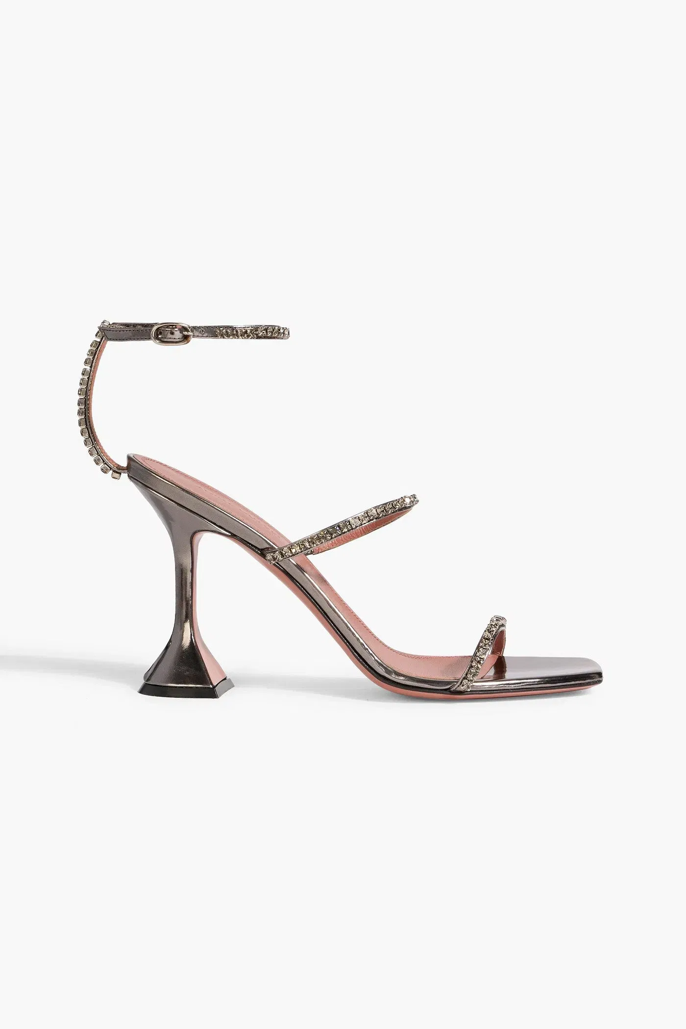 Amina Muaddi Gilda Crystal-Embellished Mirrored-Leather Sandals Gunmetal Women's