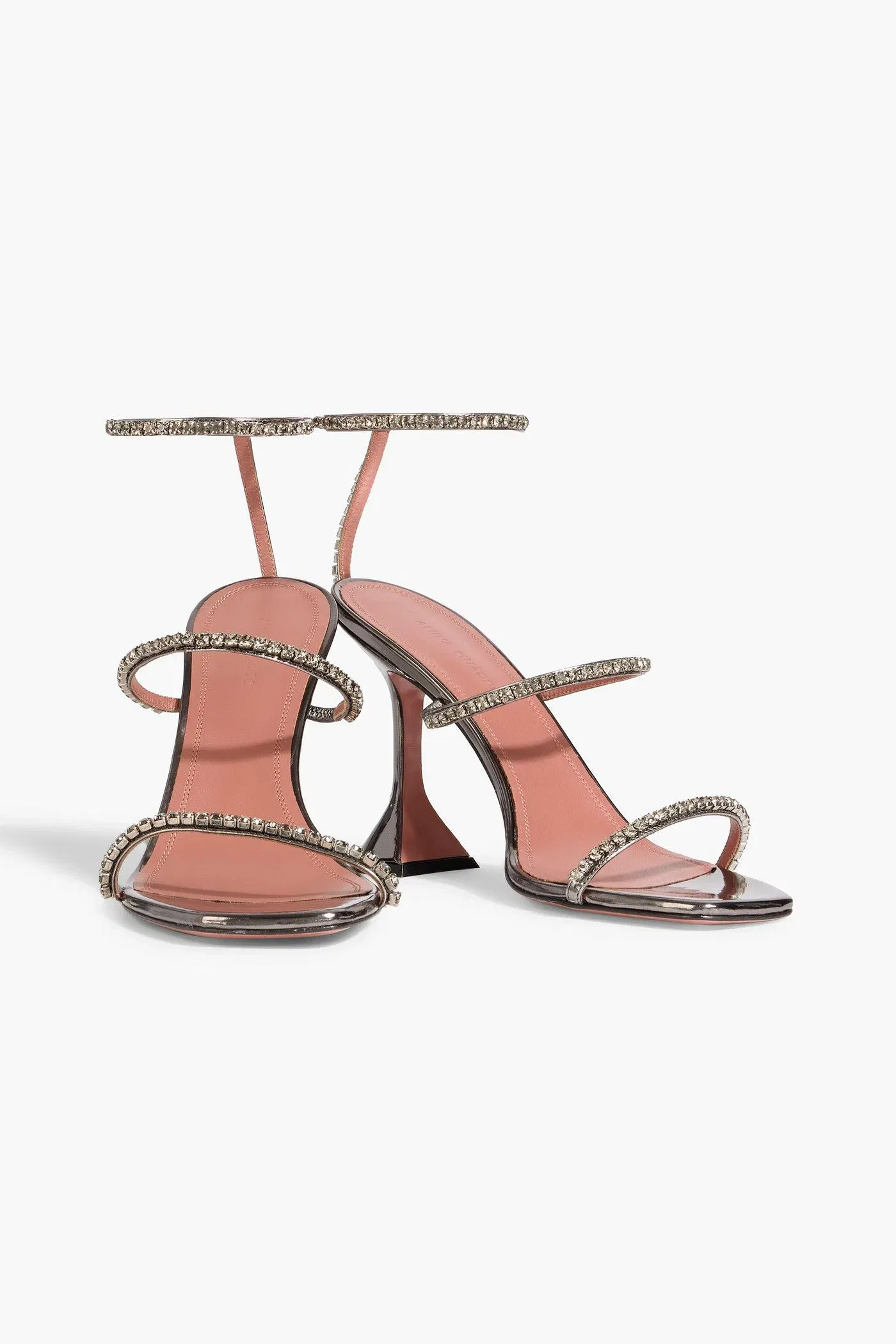 Amina Muaddi Gilda Crystal-Embellished Mirrored-Leather Sandals Gunmetal Women's