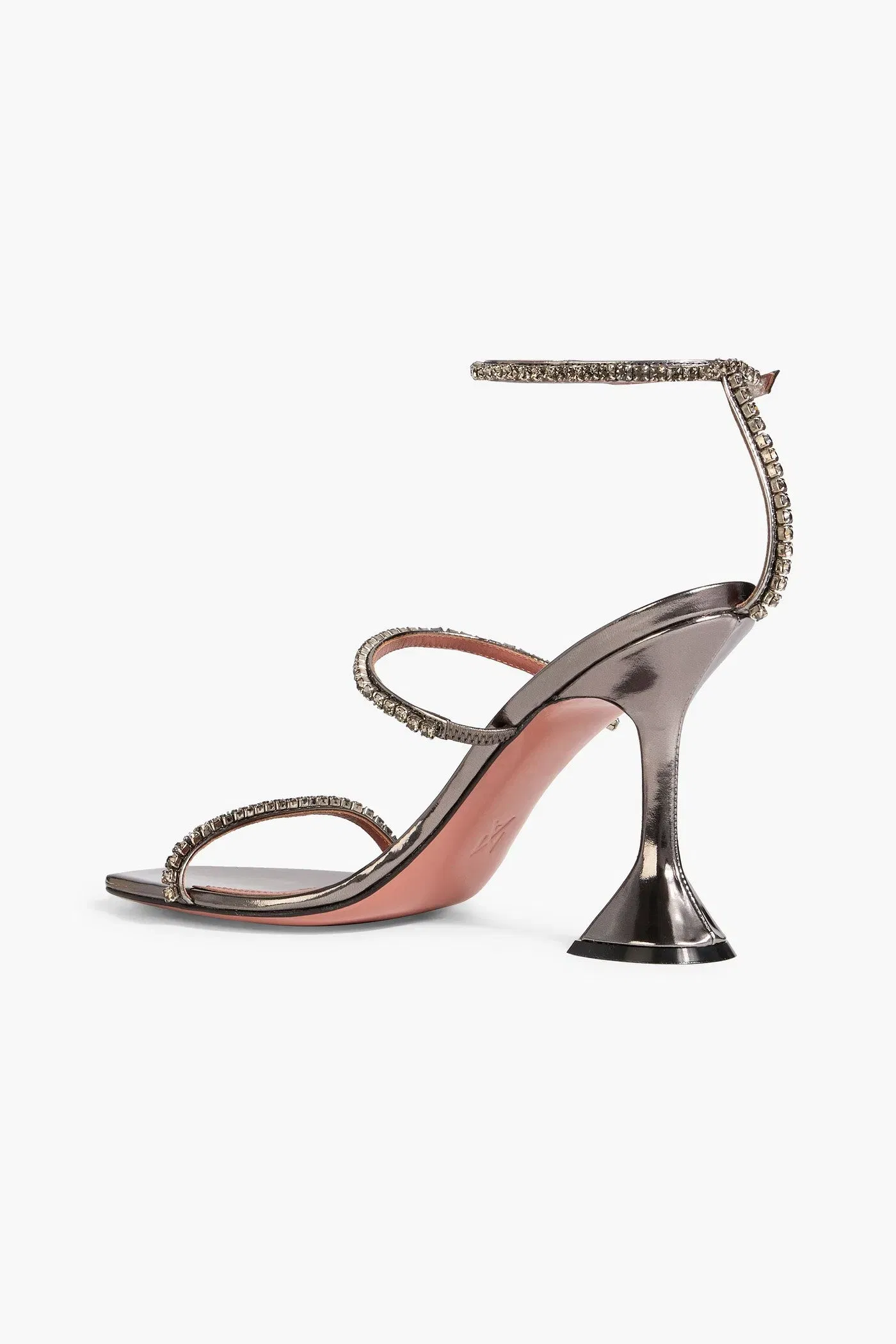 Amina Muaddi Gilda Crystal-Embellished Mirrored-Leather Sandals Gunmetal Women's