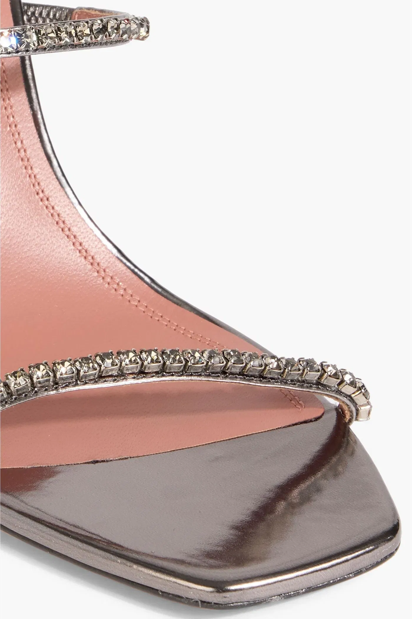 Amina Muaddi Gilda Crystal-Embellished Mirrored-Leather Sandals Gunmetal Women's