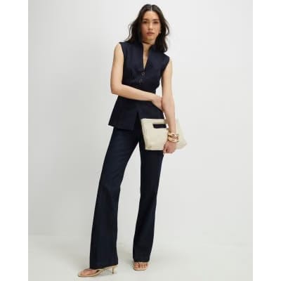Blue High Neck Denim Waistcoat