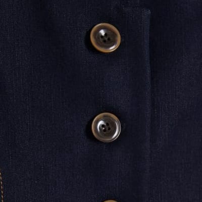 Blue High Neck Denim Waistcoat