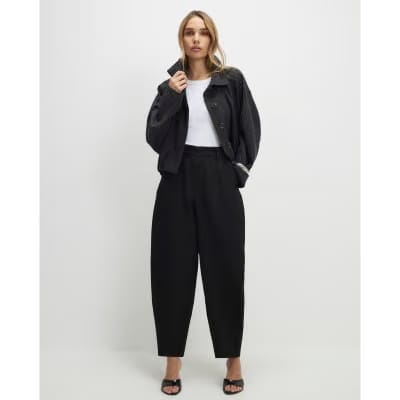 Black Barrel Leg Tailored Trousers