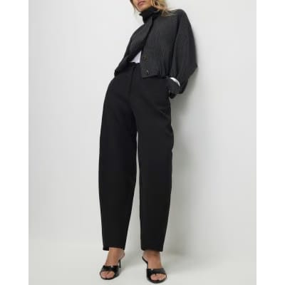 Black Barrel Leg Tailored Trousers