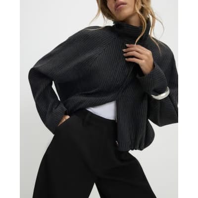 Black Barrel Leg Tailored Trousers