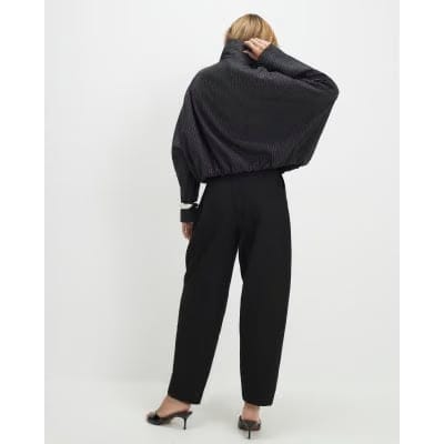 Black Barrel Leg Tailored Trousers