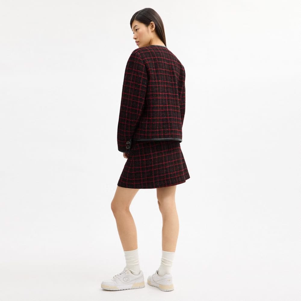 Coach Sculpted C Tweed Skirt Red Black